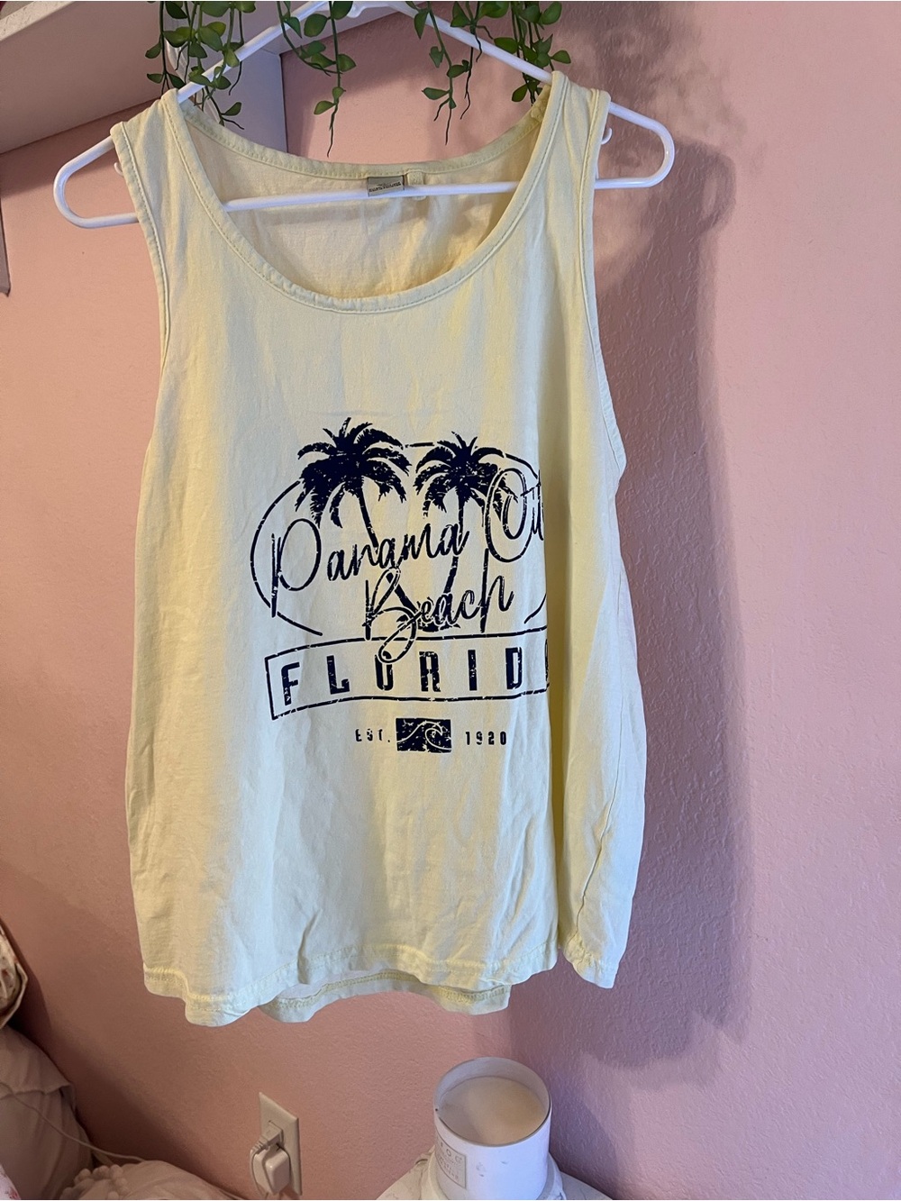 Panama City Beach Florida Palm Graphic Tank Top - Light Yellow
